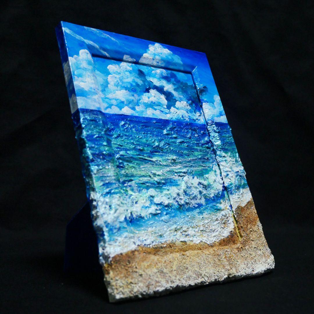 油絵 油彩 油彩画 絵 絵画 【夏の砂浜の海】ミニ絵画