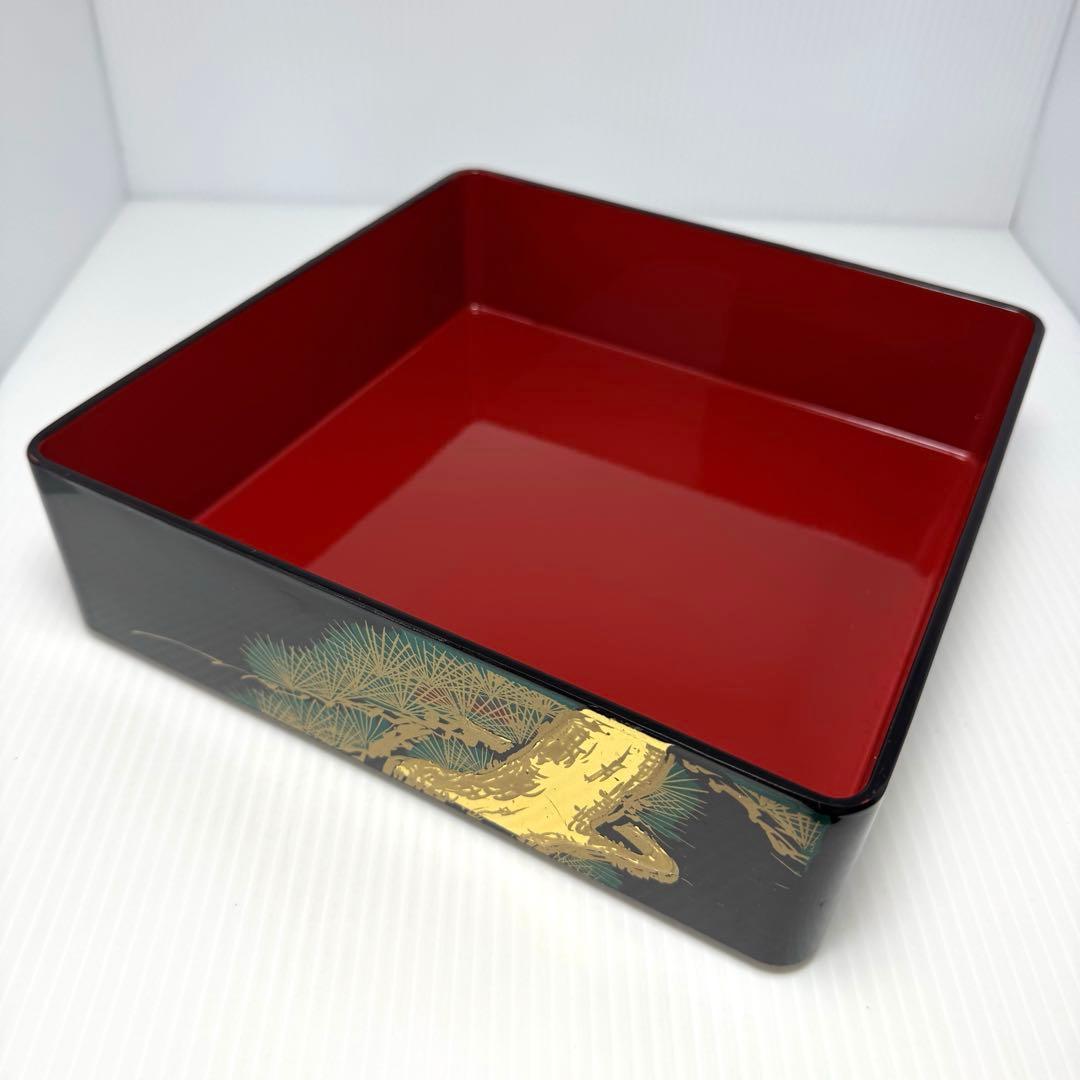 会津塗 三段重 松峯作 天然木 黒内朱 沈金 蒔絵 重箱 漆器 伝統工芸