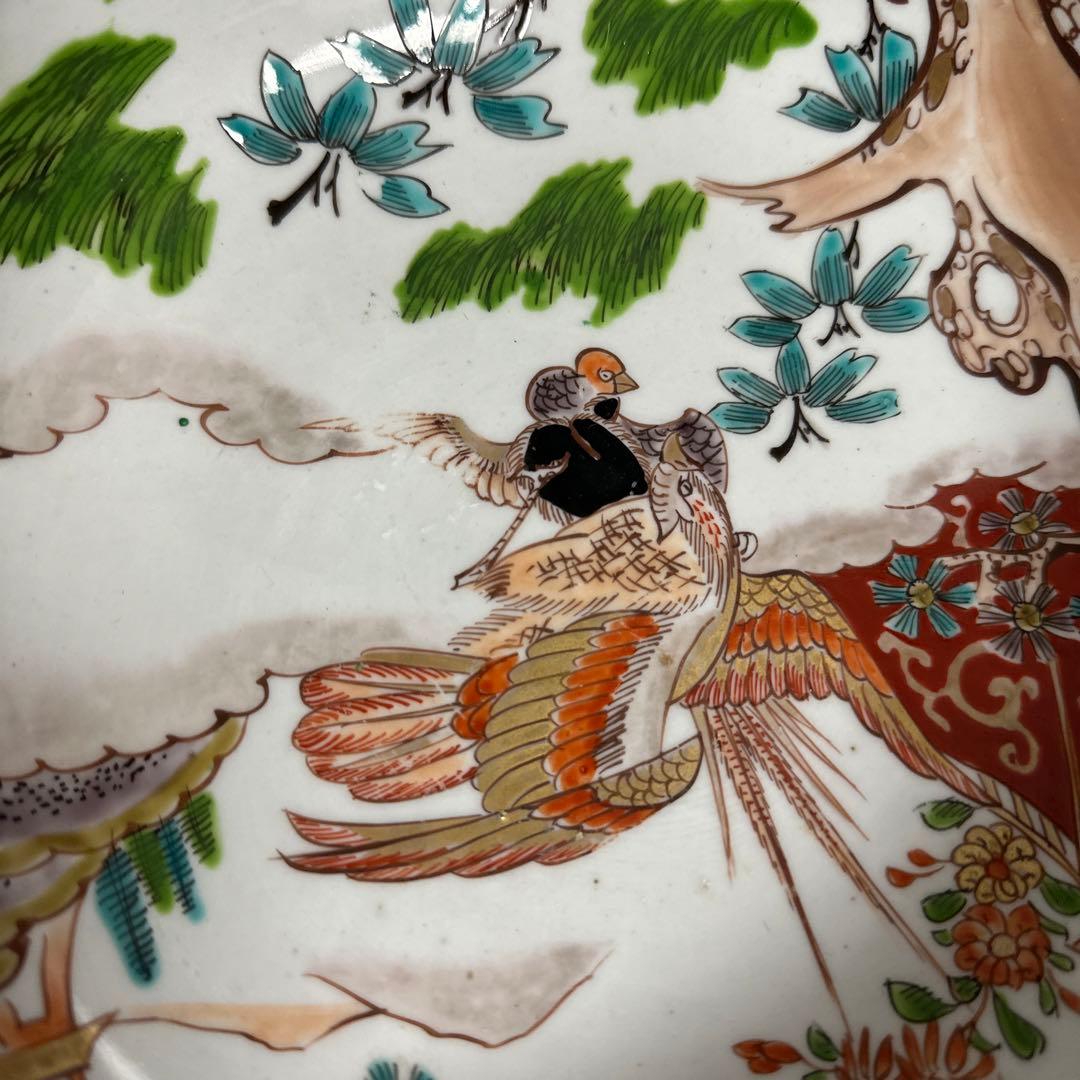 古伊万里、染錦、花鳥図、赤玉、中鉢。