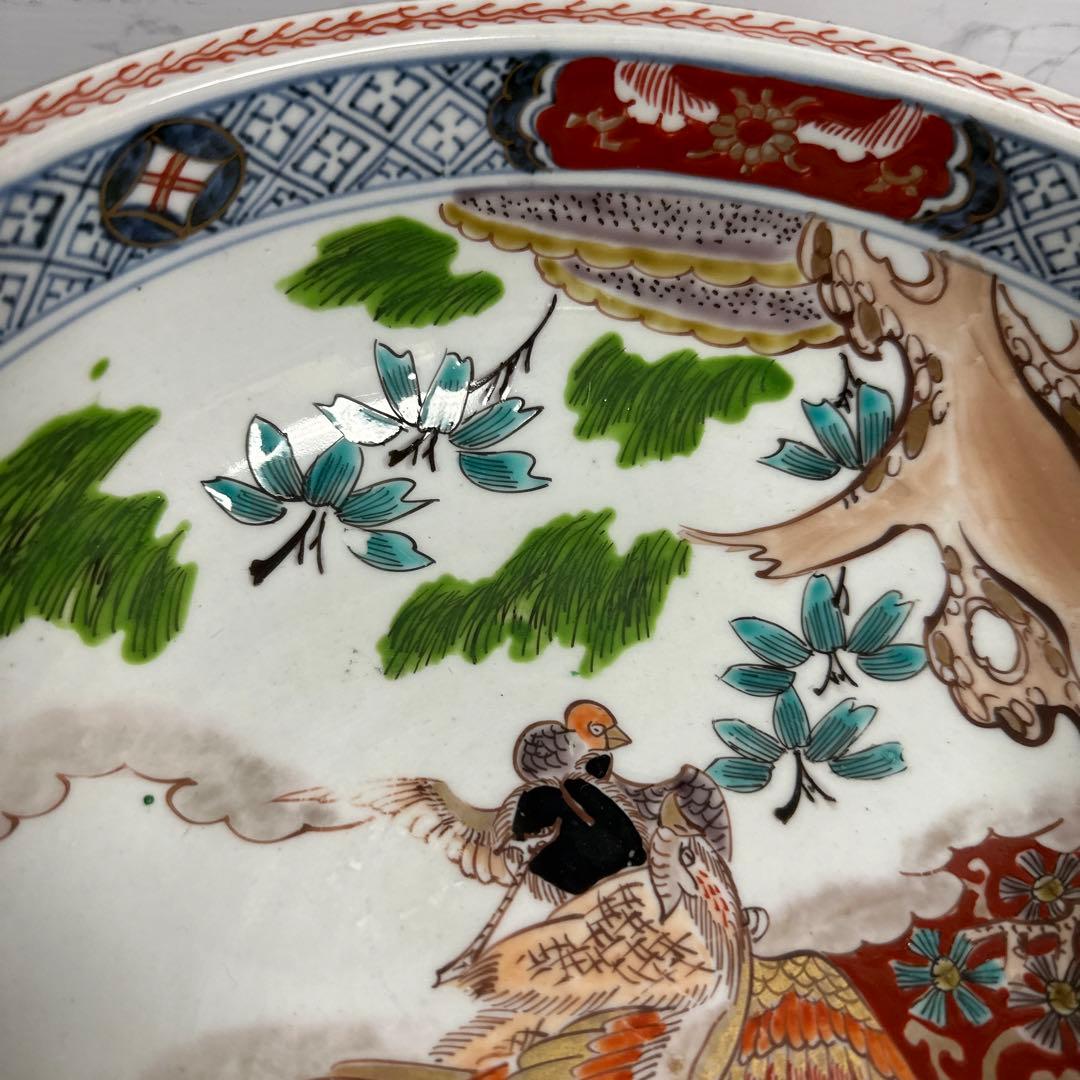 古伊万里、染錦、花鳥図、赤玉、中鉢。