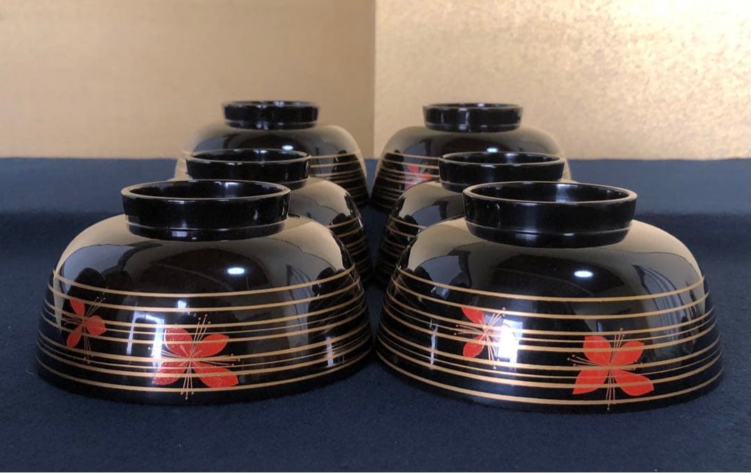 《R》懐石 黒塗 金線模様 吸物椀6客 克己作 木製漆器 共箱 260128く2