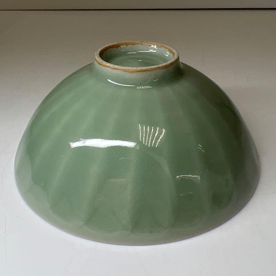 中国明時代　竜泉窯青磁茶碗　木箱　口径13.8㎝　東Y8-0205☆2Fタサコサ