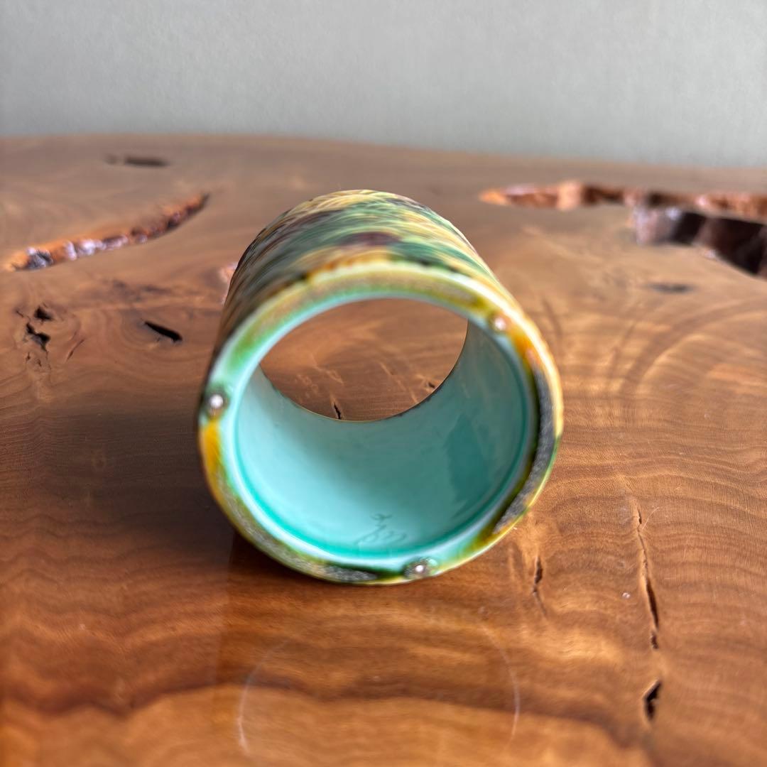 三彩 青海波蓋置 横石嘉助作 茶道具 共箱