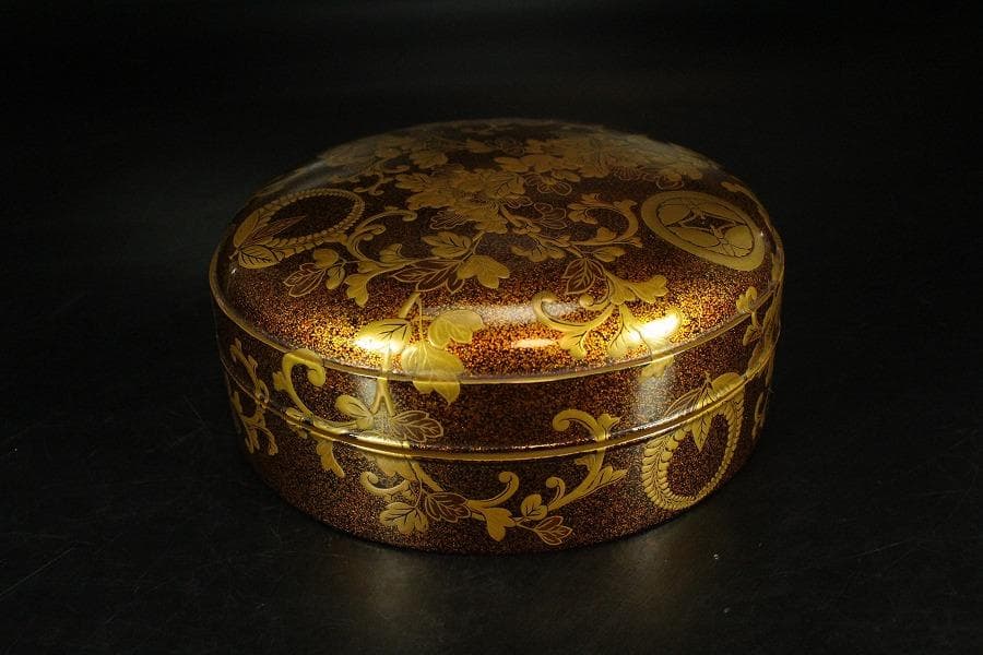 古美術 纏枝蓮花紋 蒔絵 蓋物 時代物 美品(K-A752)