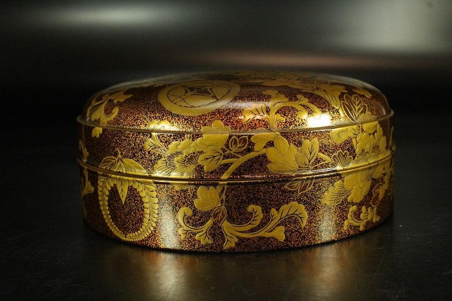 古美術 纏枝蓮花紋 蒔絵 蓋物 時代物 美品(K-A752)