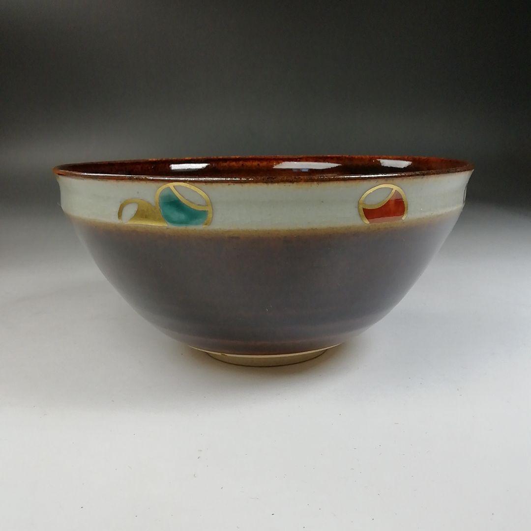 Ｗ１３５　数茶碗　五客『天目色絵つぼつぼ画』『清閑寺窯　杉田祥平 造』　共箱
