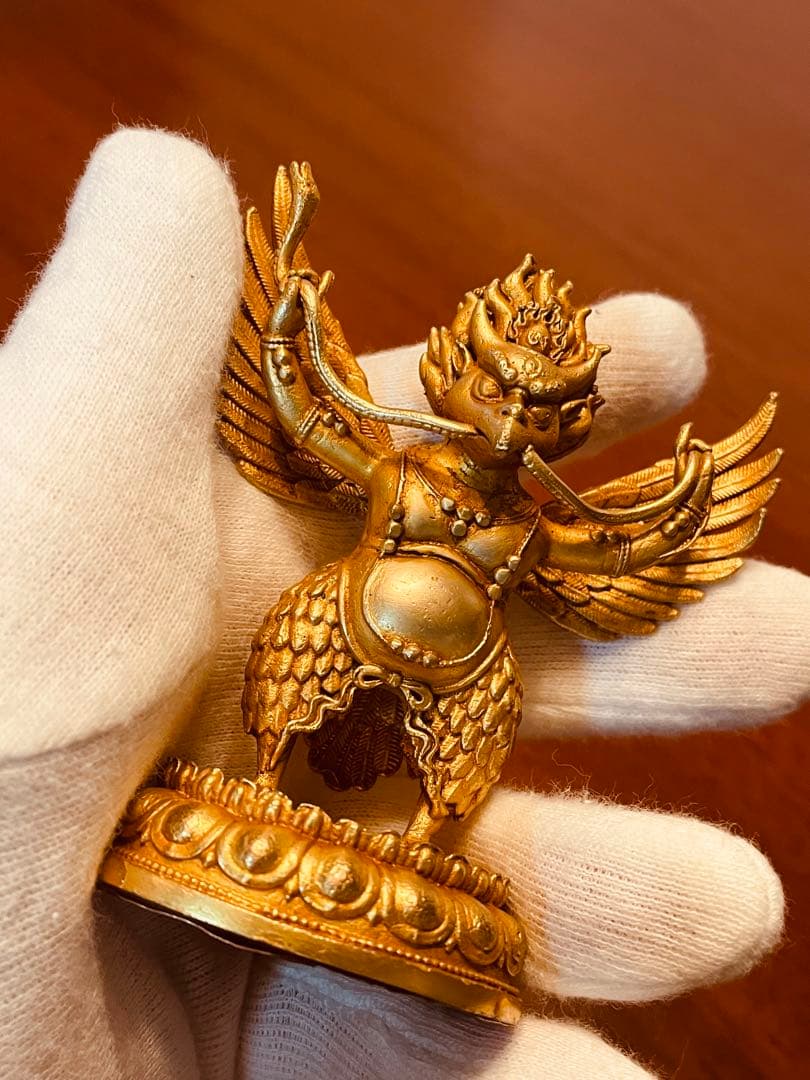 ＜チベット密教 新品1点物＞鍍金 ガルーダ（迦楼羅／金翅鳥）尊像 不死鳥