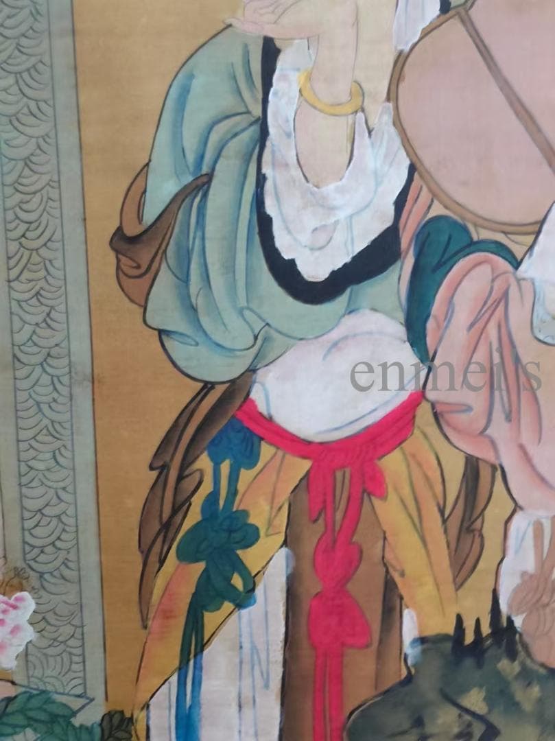 中国古美術 清代 冷枚作款 仕女図 水墨画 絹本 四尺 肉筆 文房置物 掛け軸