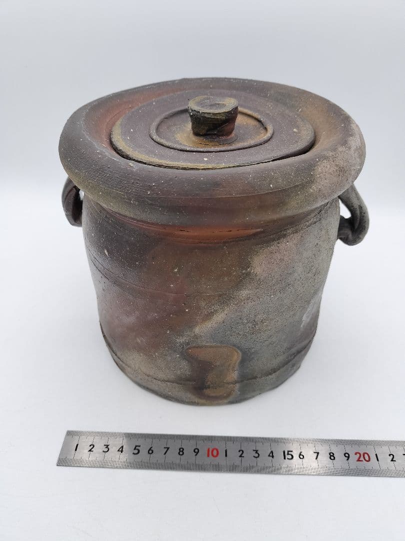 c663 水指 備前 耳付 日本工芸会 柴岡紘一 木箱 茶道具 古物