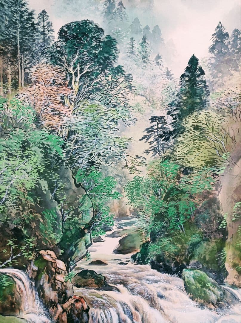 豪華 掛け軸 縁起物 福 開運 絵 龍脈 金運 山水 川 中国 風水 美術 骨董