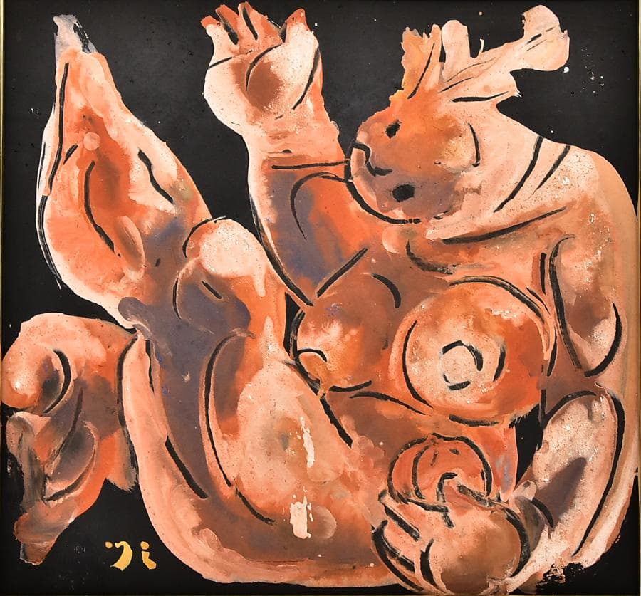 [ 真作 ] 篁牛人 画 水彩画 裸婦 肉筆 額装 8号 縦35cm 横37cm