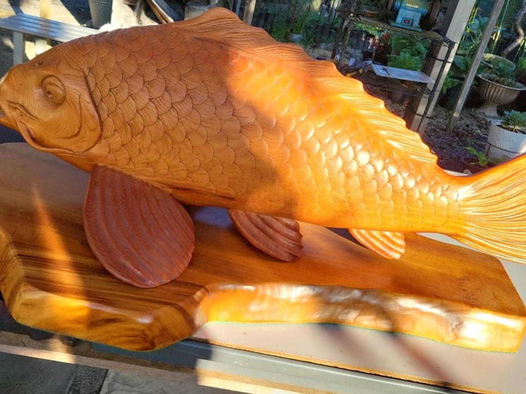 木製 鯉の彫刻 約100cm