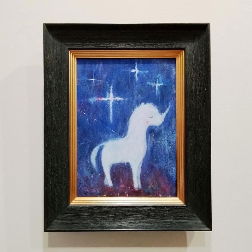内野隆文　静かな雨と一角獣　絵画　アクリル画　F4号　現代美術　額付　真作