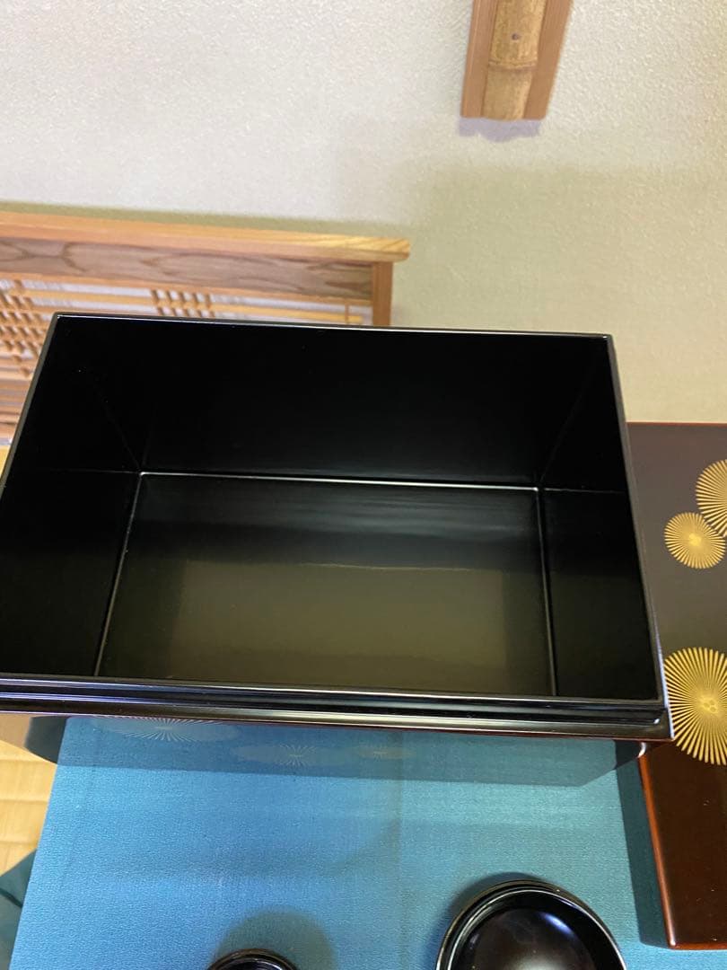 【本日限定】茶道具/茶箱 唐松蒔絵 利休茶箱 溜真塗り 唐松紋 工芸品 美品