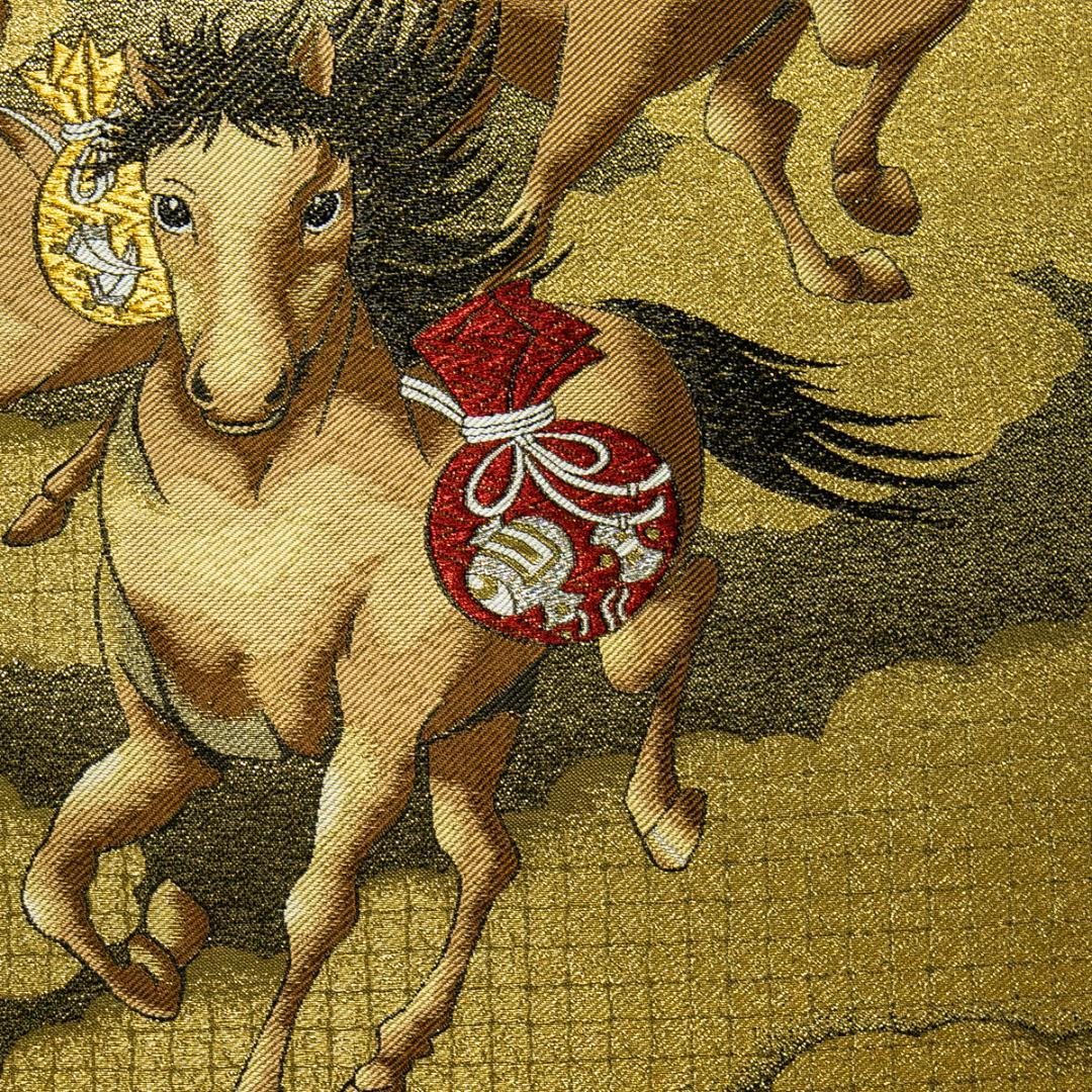 掛軸-1701　富士来寶上駒　高級西陣織　安江政敏原画　太巻　二重箱