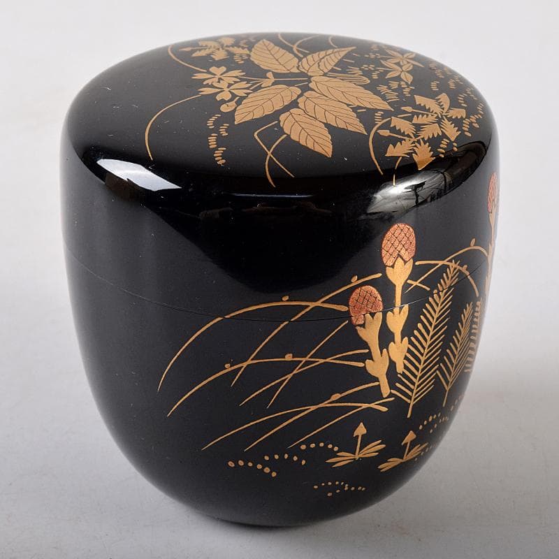 茶道具　前端春斎造　春草蒔絵　内銀溜　黒棗　建仁寺竹田益州極め箱　D　R8701