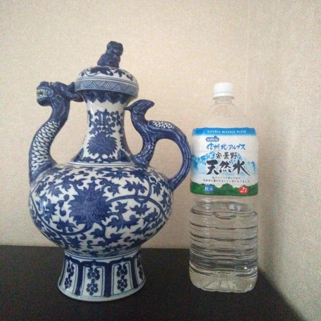 壺　陶器　美術品　工芸品　景徳鎮　水差し　龍　こまいぬ