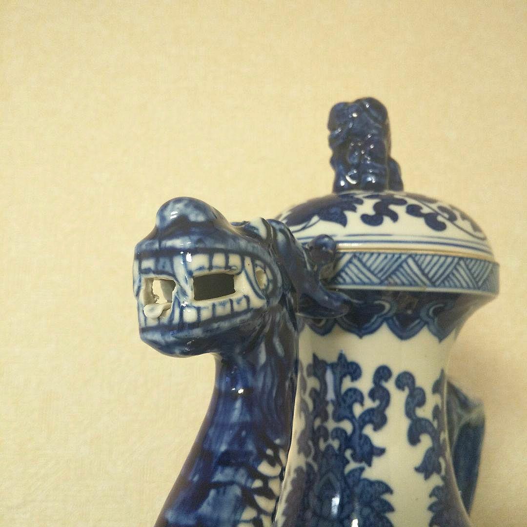 壺　陶器　美術品　工芸品　景徳鎮　水差し　龍　こまいぬ