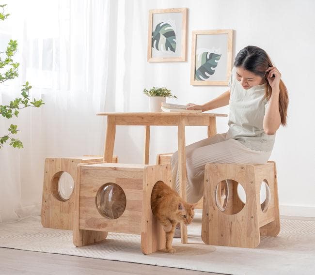 北欧風キャットキューブ幅45cm 無垢材 キャットハウス サイドテーブル（93）