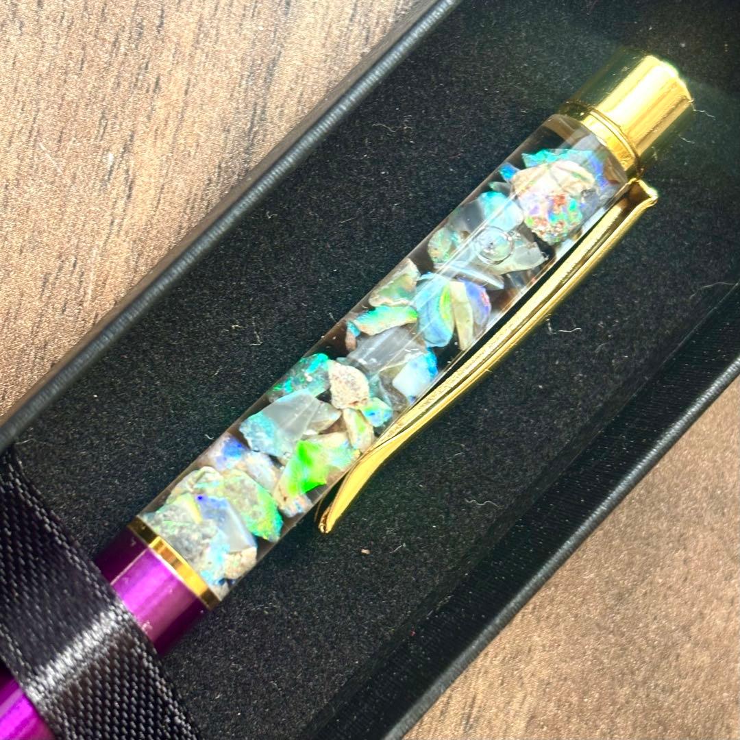 鮮色 8ct ブラックオパール ボールペン ライトニングリッジ産