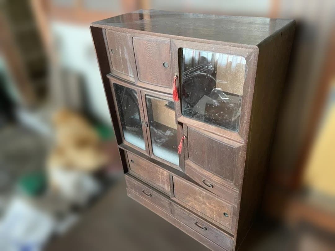 【昭和レトロ】木製 茶箪笥 高さ100cm コンパクト 飾り棚 古道具 収納棚