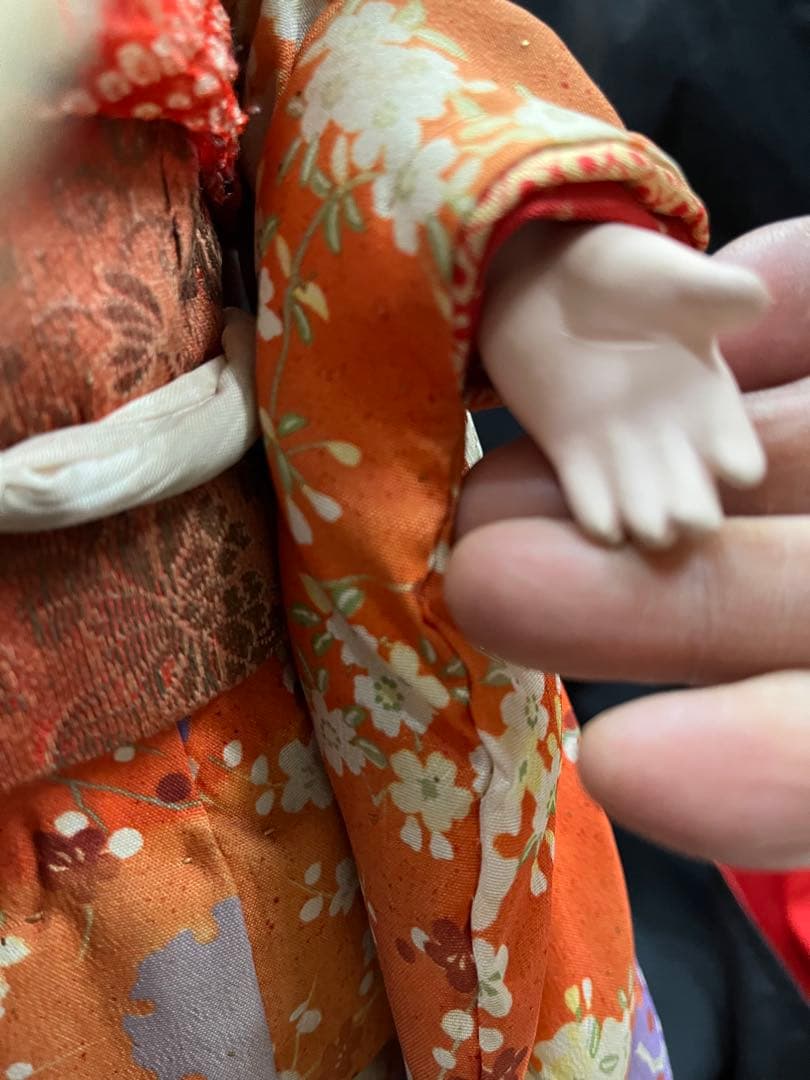 市松人形 黒髪 オレンジ着物 約30cm 2体