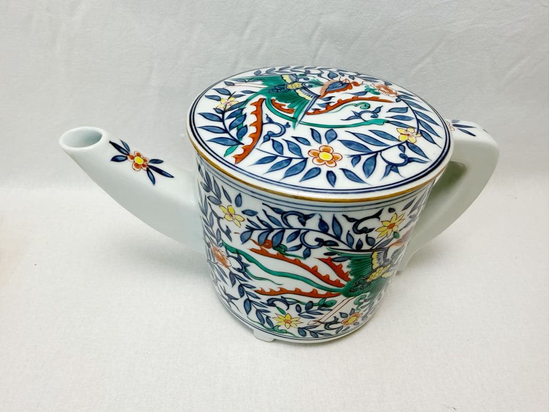 未使用 茶道具 静山造 差絵鳳凰絵 片口水注 水次 水差し 印有 共箱