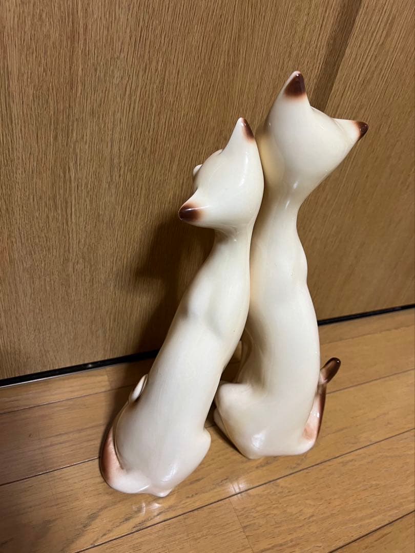 【希少】美品　シャム猫　陶器製置物　ペア　特大