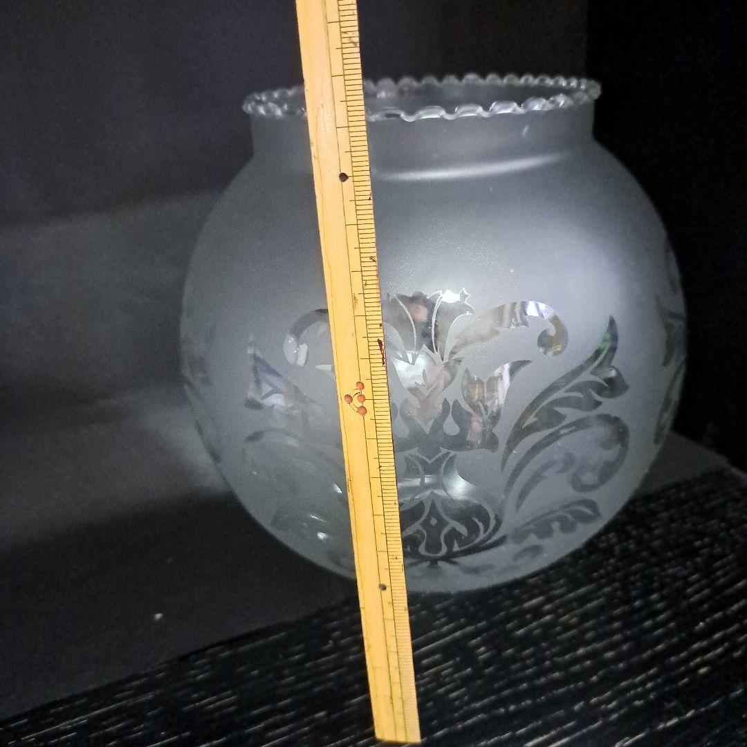 大正硝子　吹き硝子　腐食硝子　極上　レトロ　　腐蝕唐花細密硝子　輪花電気傘