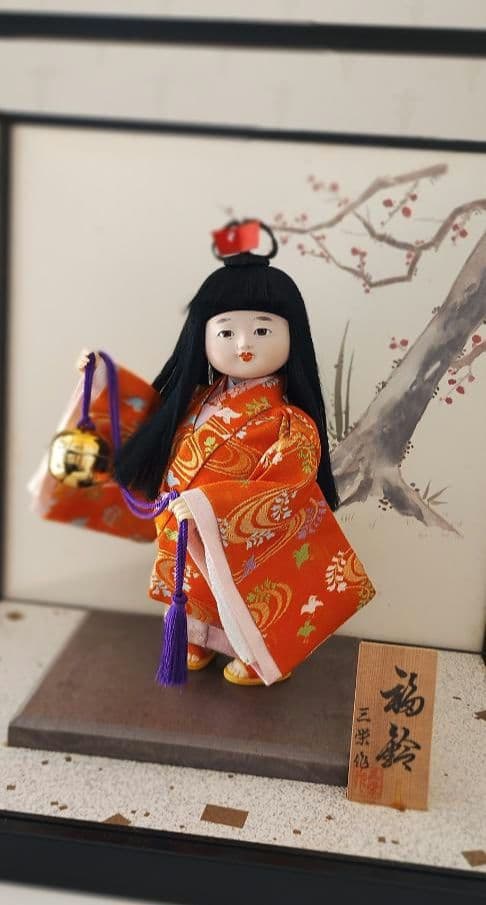 日本人形「福鈴」ガラスケース入り　市松人形　わらべ人形　雛人形　8号