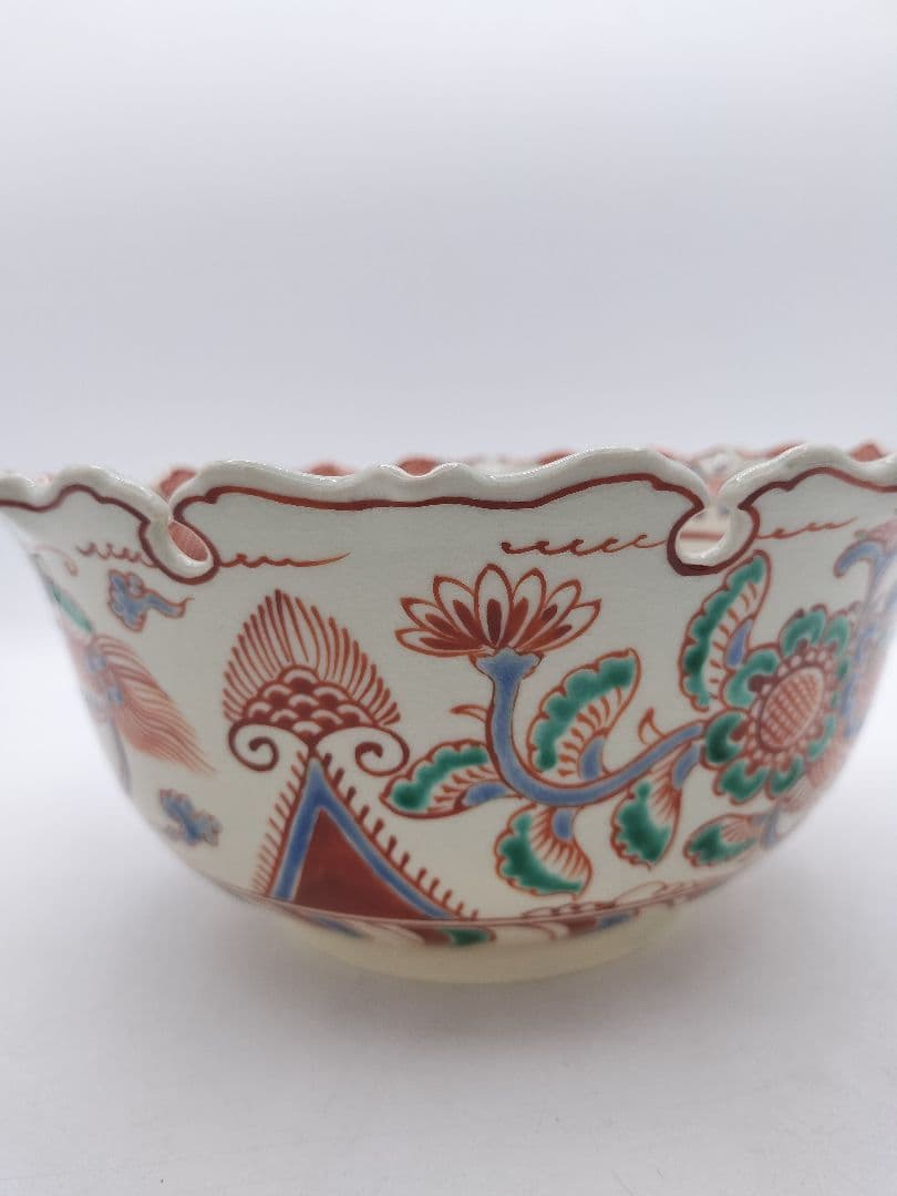 c561菓子器 赤絵雪輪 萬古窯 加賀瑞山 木箱 茶道具 古物