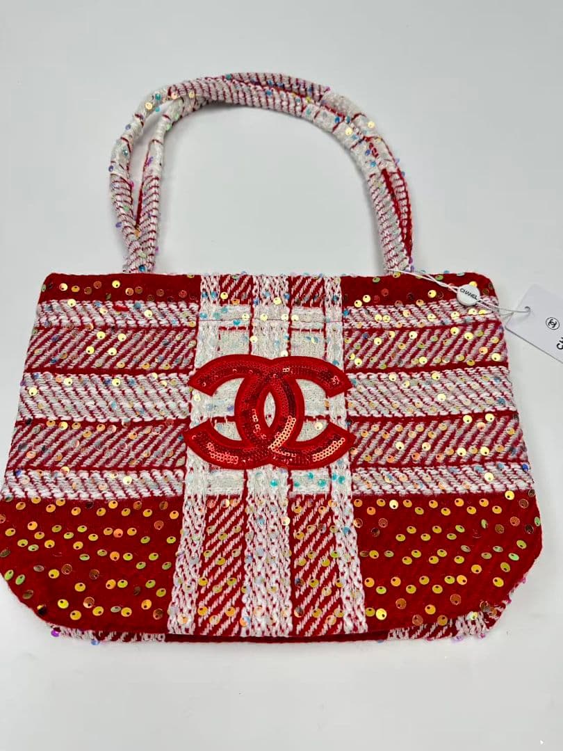 み*ん様 CHANELシャネル ココマークツイードスパンコール トートバッグ レ