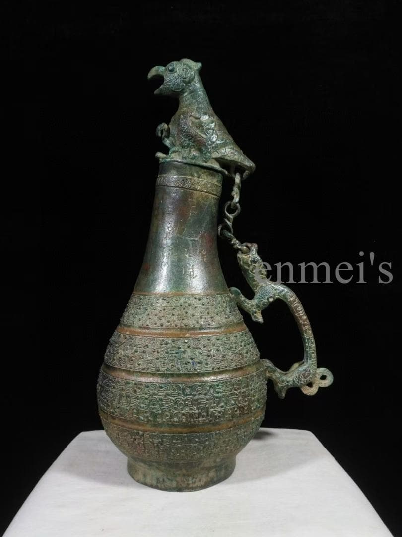 中国古美術 【戦国青銅器 鳥蓋瓠壺】青銅禮器 酒器 唐物 古玩 逸品 金工技術