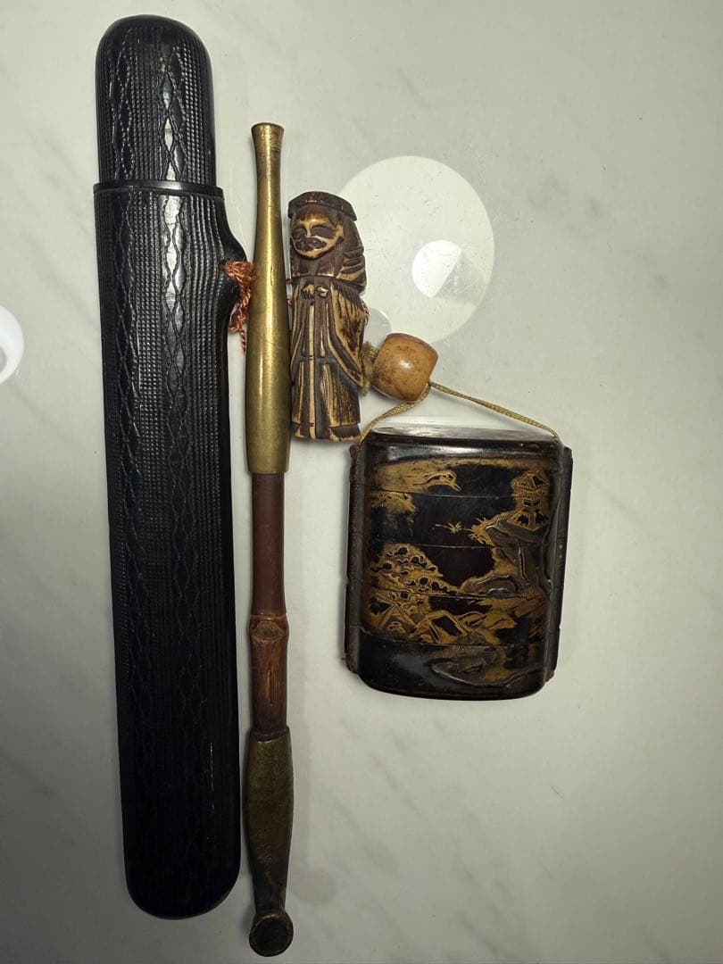 蒔絵 印籠 人物彫刻根付付