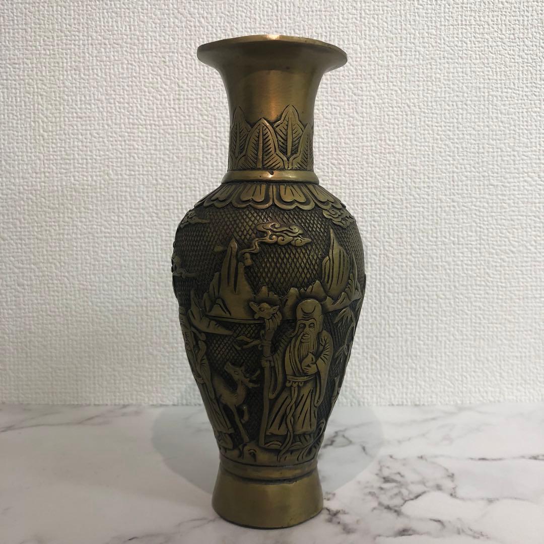 中国美術 骨董品 古美術 古玩 彫刻風景のブロンズ花瓶　中国 骨董品 大型