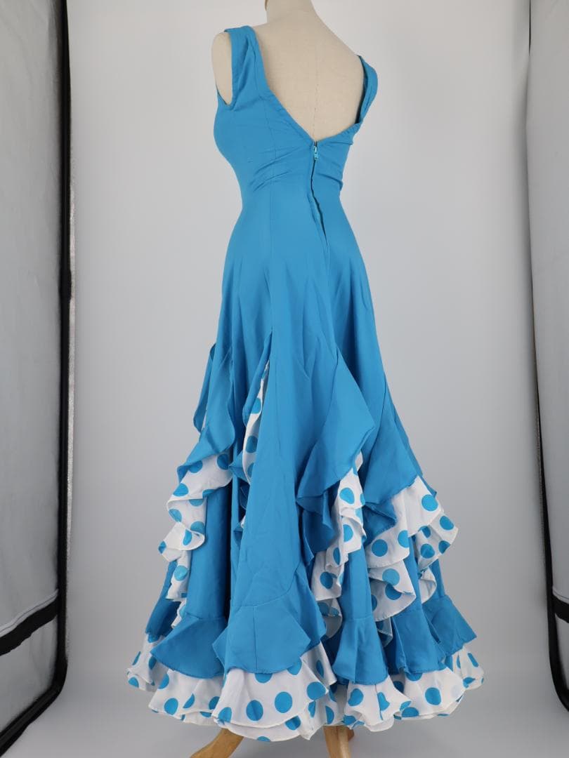 【美品 フラメンコ衣装】スカイブルー×水玉 アトリエ貴美恵 ドレス シージョ