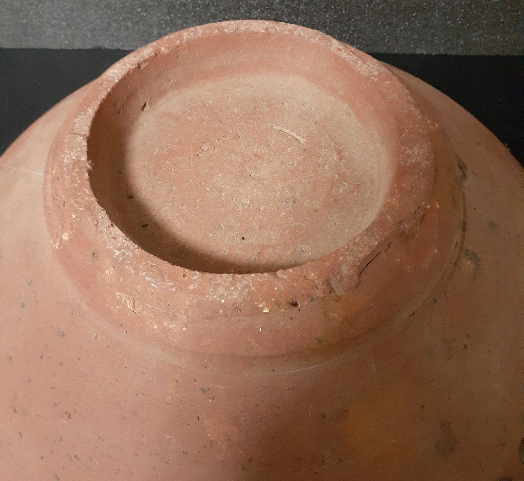 明治時代頃　時代九州民芸陶器　肥前弓野焼武雄古唐津系　三彩櫛目文　刷毛目　大鉢