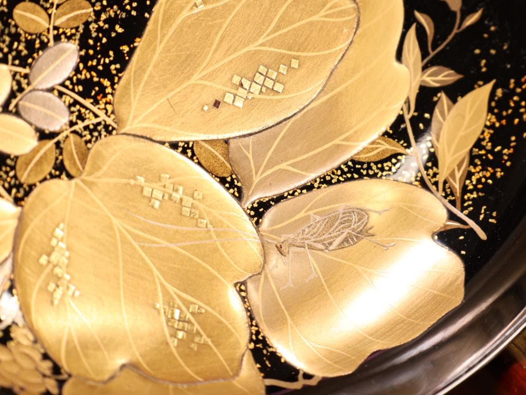 BK427　時代輪島塗　秋乃図金蒔絵　吸物椀　五客　木製　茶 懐石 菓子　螺鈿