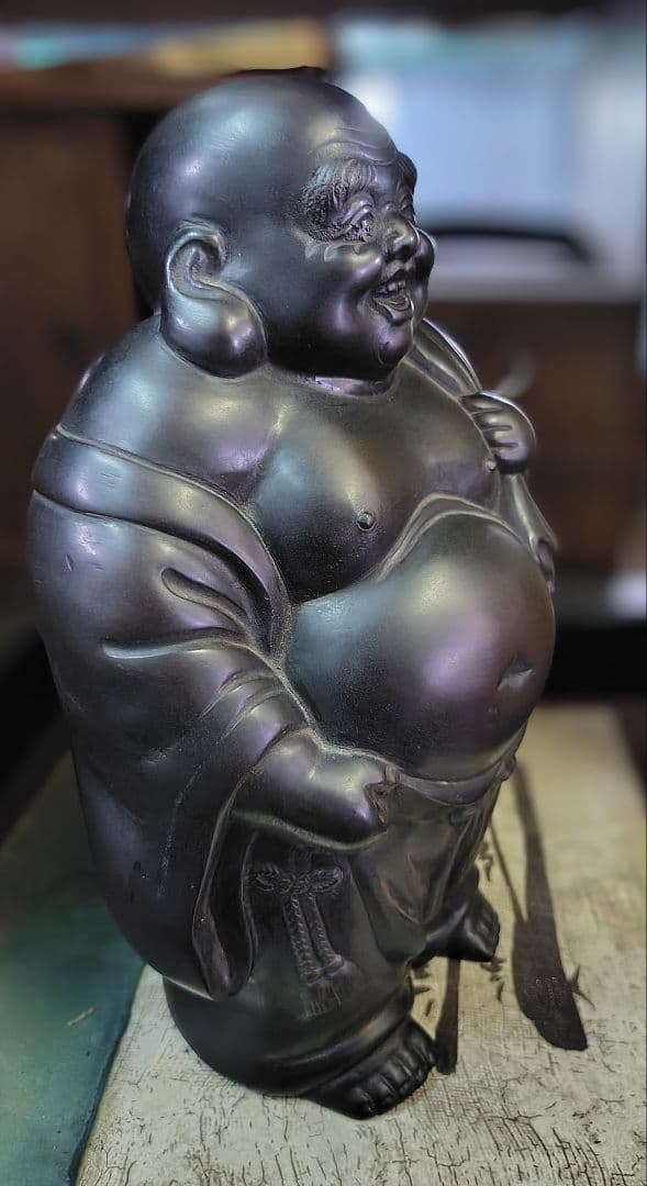 七福神 在銘 常雲 布袋立像 仏像 布袋様 置物 縁起物 唐金 古銅