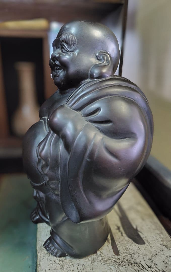 七福神 在銘 常雲 布袋立像 仏像 布袋様 置物 縁起物 唐金 古銅
