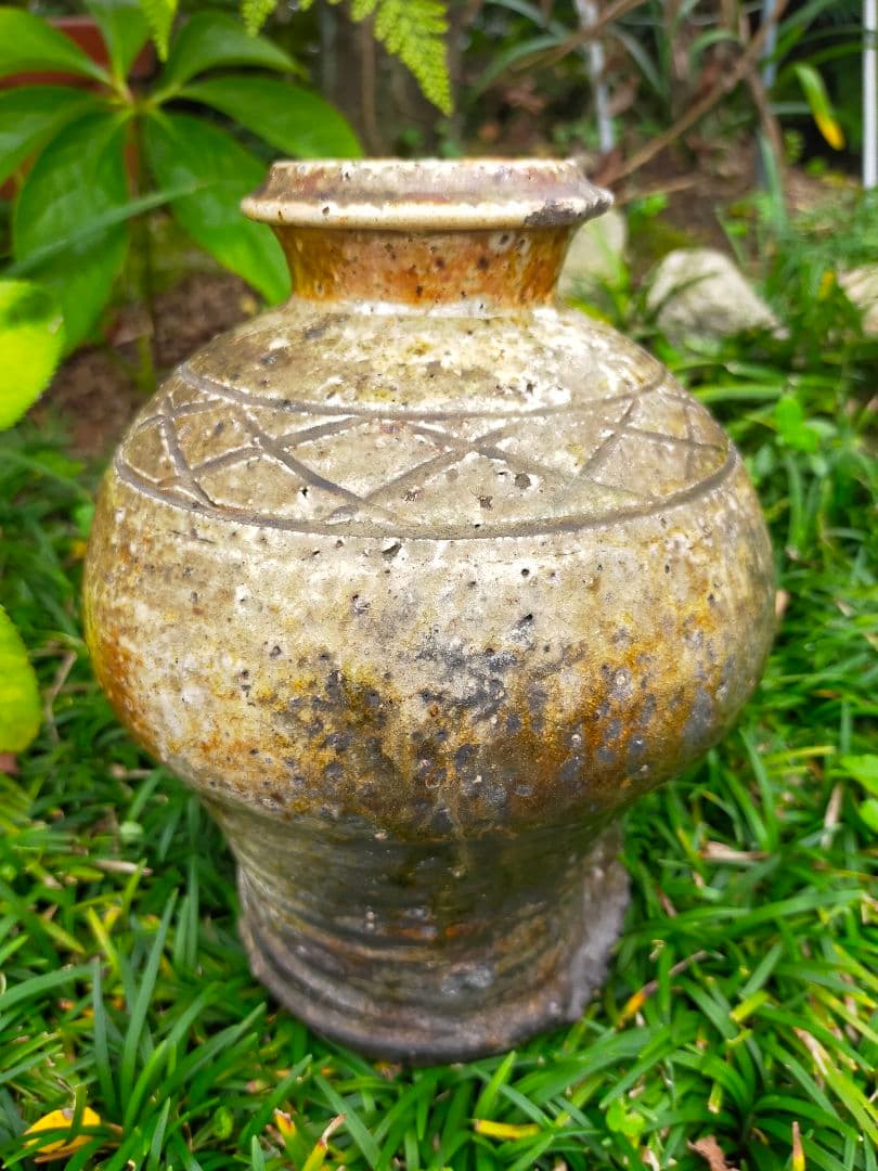 ♥信楽　檜垣文　花瓶　時代箱付き　壺　壷　骨董品
