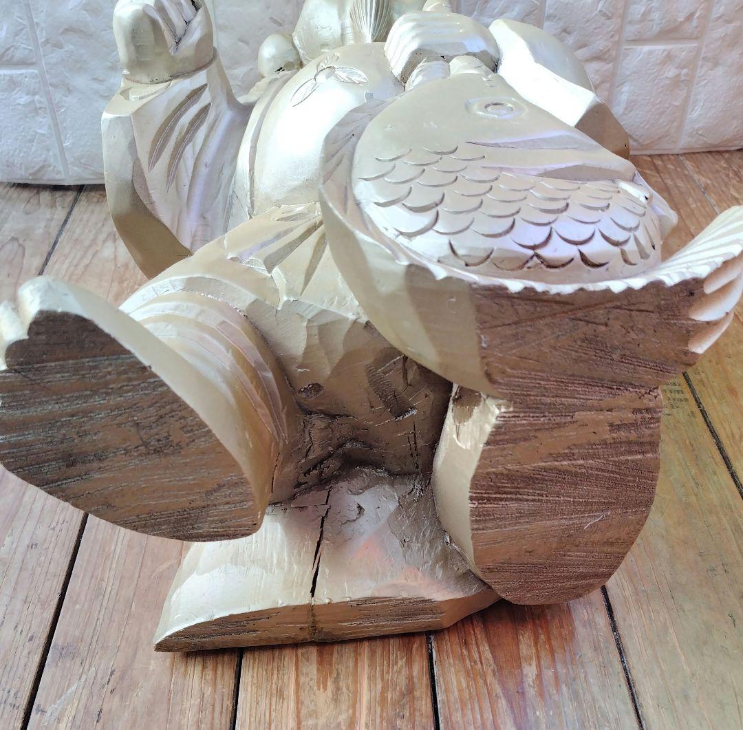 恵比寿 様 木彫り Japanese Wooden Ebisu 彫刻 縁起物
