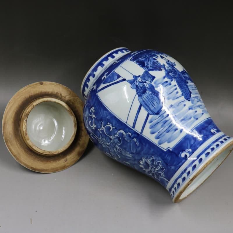 清康熙窓を開けます青花人物将軍缶 景徳鎮 陶磁器 装飾品 現代工芸品美術品 置物