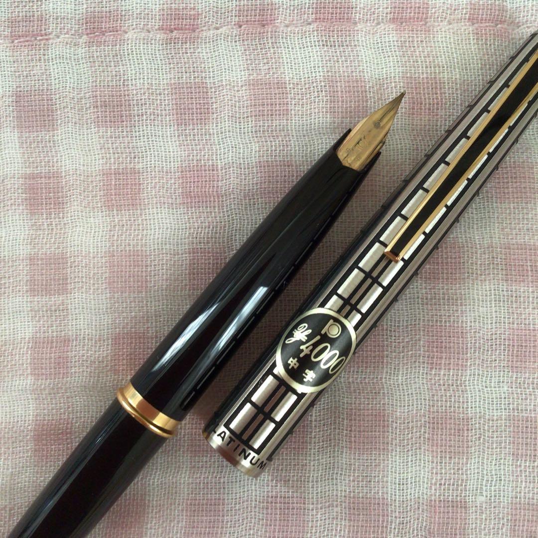 プラチナ 14K 14金 万年筆 ショート 中字 蝕刻 食刻 黒 廃盤