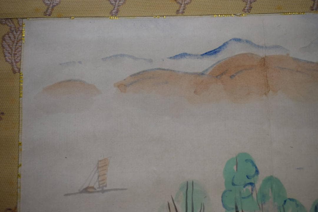 真作/松本仙挙/山水帆船図/布袋屋掛軸HJ-562