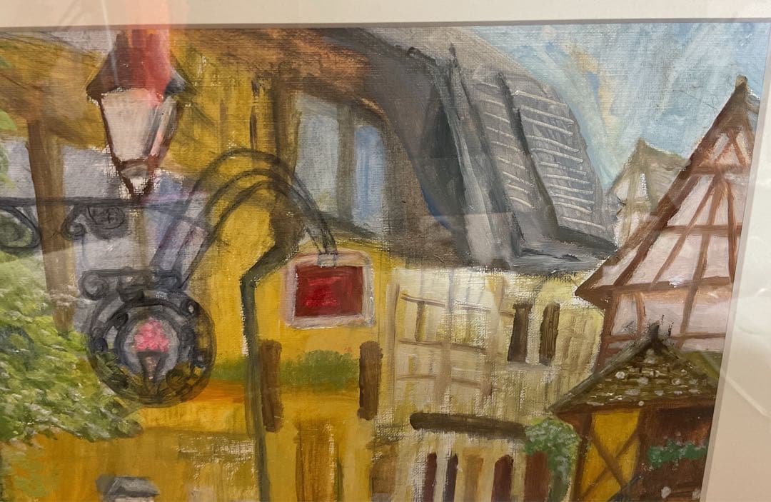 油彩画　「　フランスの街並み　」　額付
