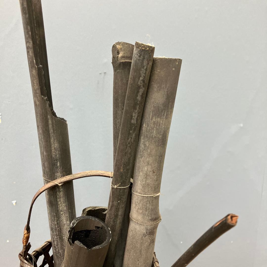 4F 趣のある逸品 竹籠 花籠 花器 竹炭 古竹 セット 囲炉裏演出 インテリア
