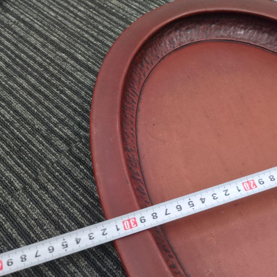 古民芸　讃岐塗り？大きくてとても美しい朱色の楕円形漆器の盆、波状の縁取りが特徴。