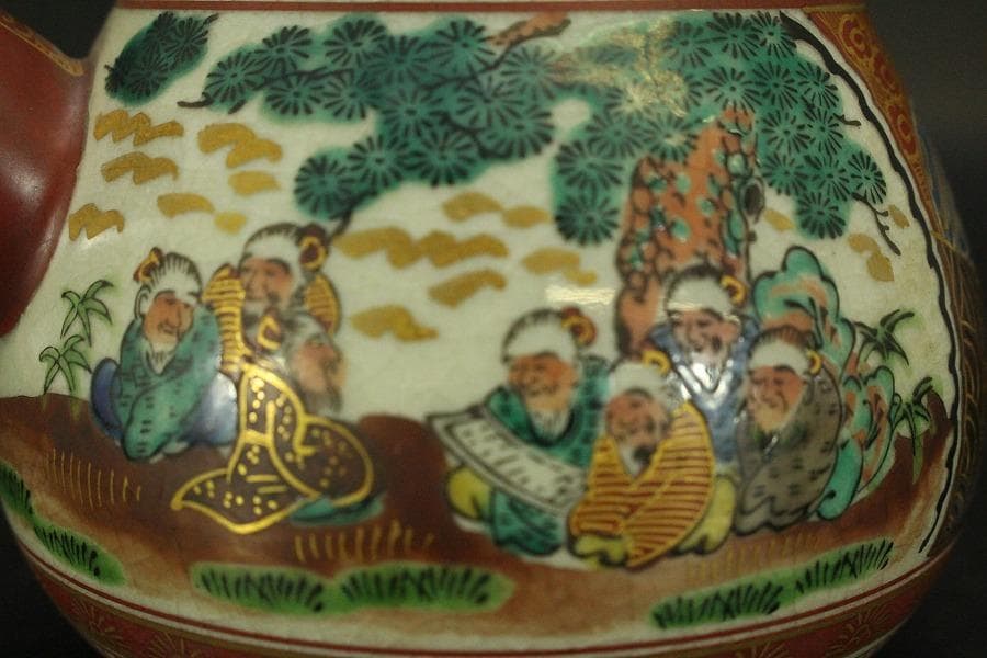九谷 金彩色絵 庄三作 茶壷 煎茶(A374)