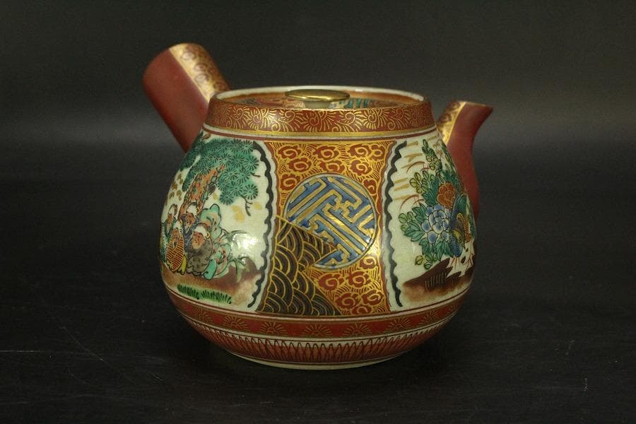 九谷 金彩色絵 庄三作 茶壷 煎茶(A374)